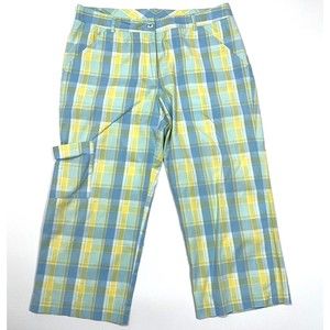 Lilly Pulitzer VTG White Label Light Blue Yellow White Plaid Capri Pants Size 10